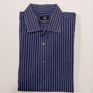 Calvin Klein slim fit 💯cotton men’s long sleeve striped dark blue shirt XXL